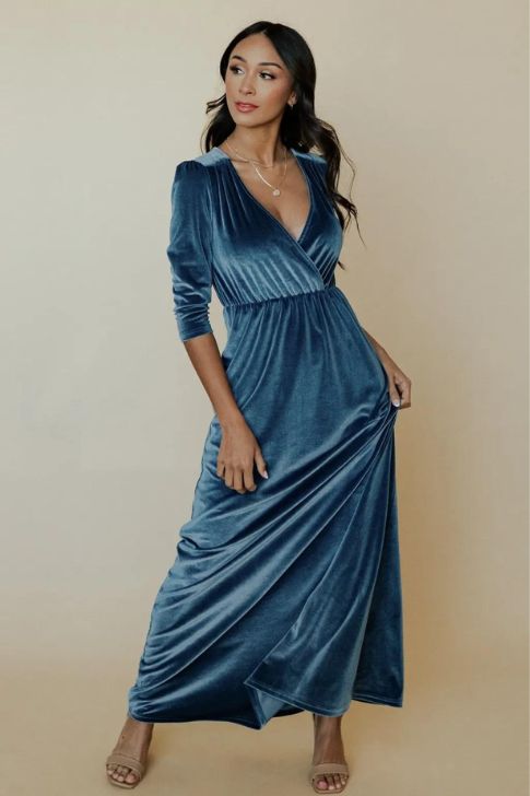“Temática azul” Vestido de Invitada de Boda de Otoño.
