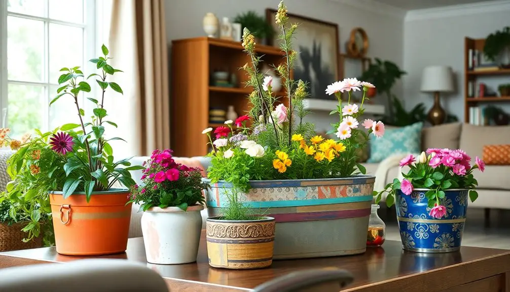 recipientes reciclados para jardines interiores