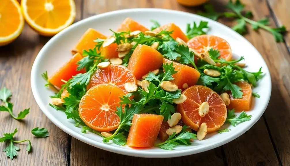 ensalada de rúcula con cítricos picante