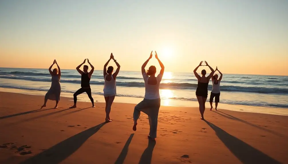 ritual de yoga en la playa al amanecer