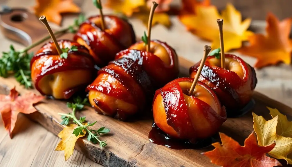 manzanas envueltas en tocino con glaseado de arce