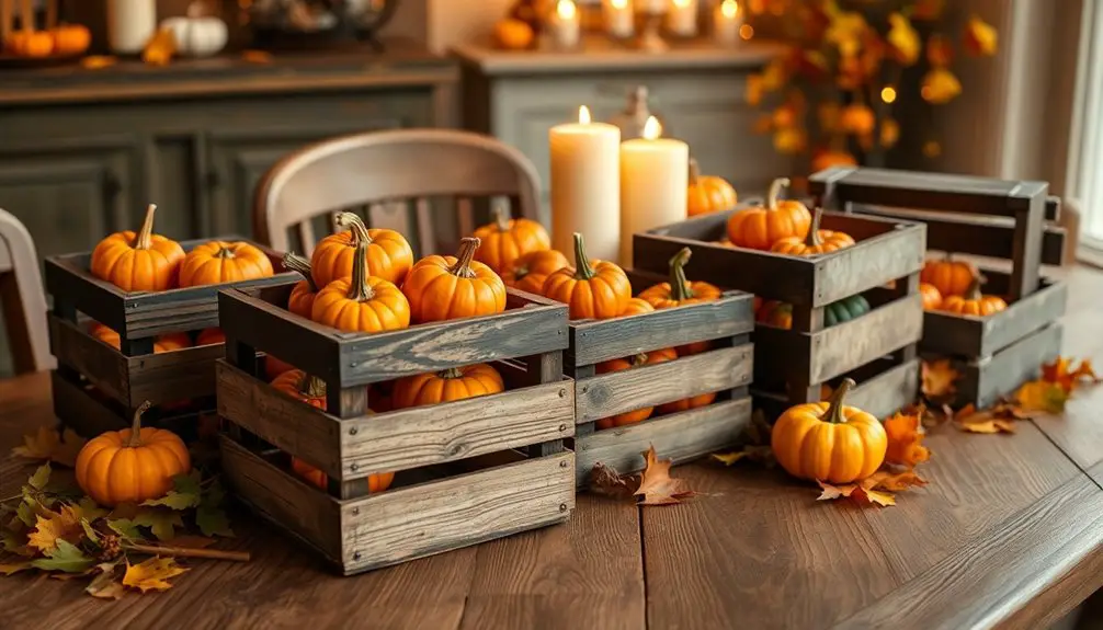 cajas vintage con mini calabazas